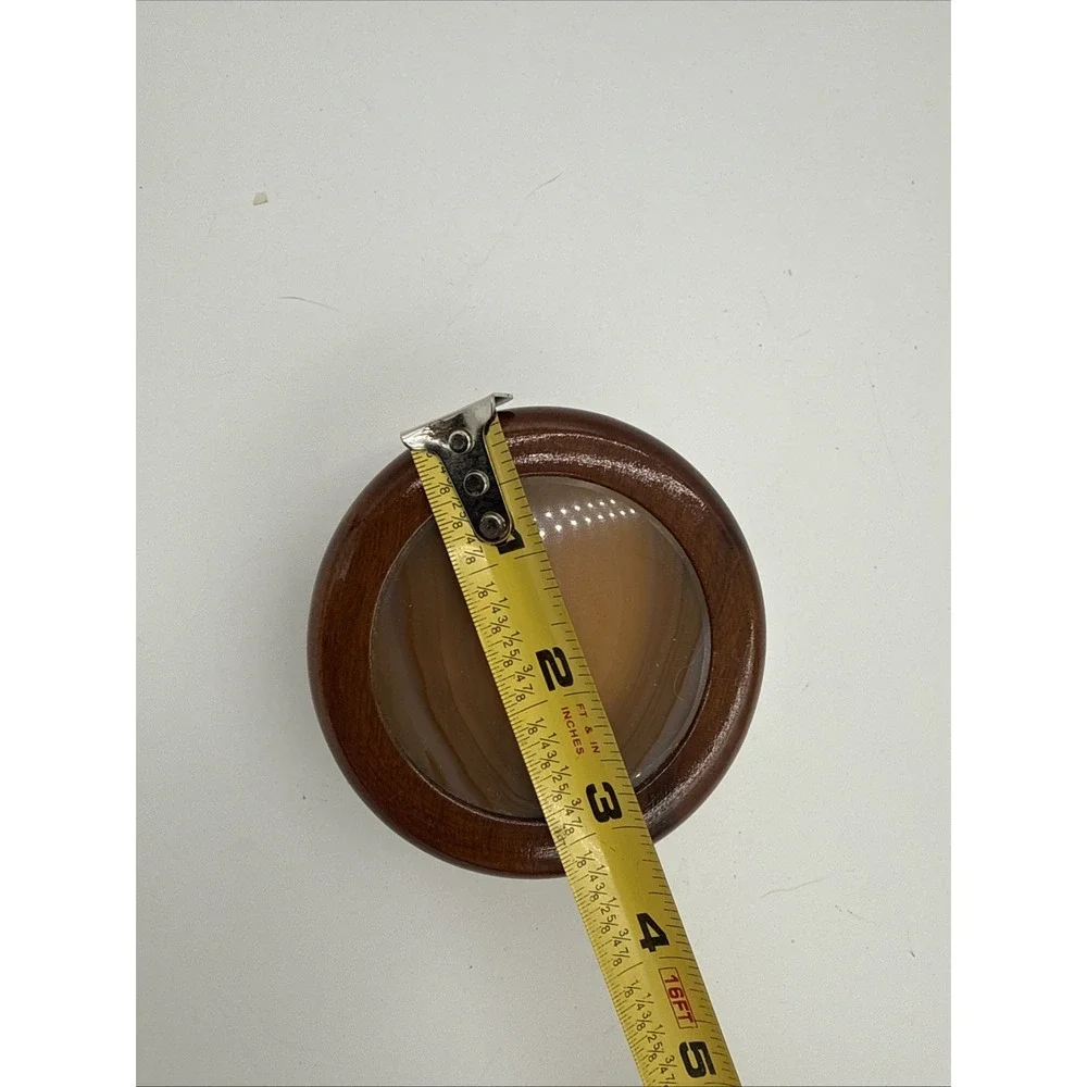 Vtg Polished Brown Tones Agate Lidded Round Hardwood Trinket Box Brazilian Small